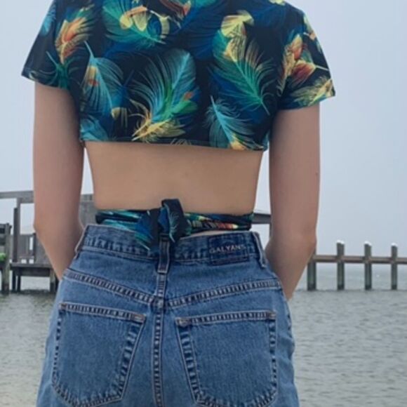 Two Piece Swimsuit Green Yellow Swim Top Bottoms Size Medium New - Picture 4 of 4